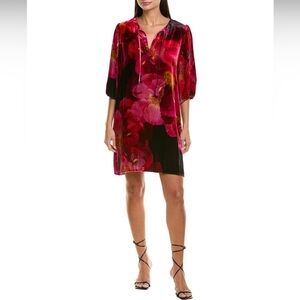 Johnny Was Women Size Large Vesna‎ Velvet Silk-Blend Shift New Dress Ruby Bloom.